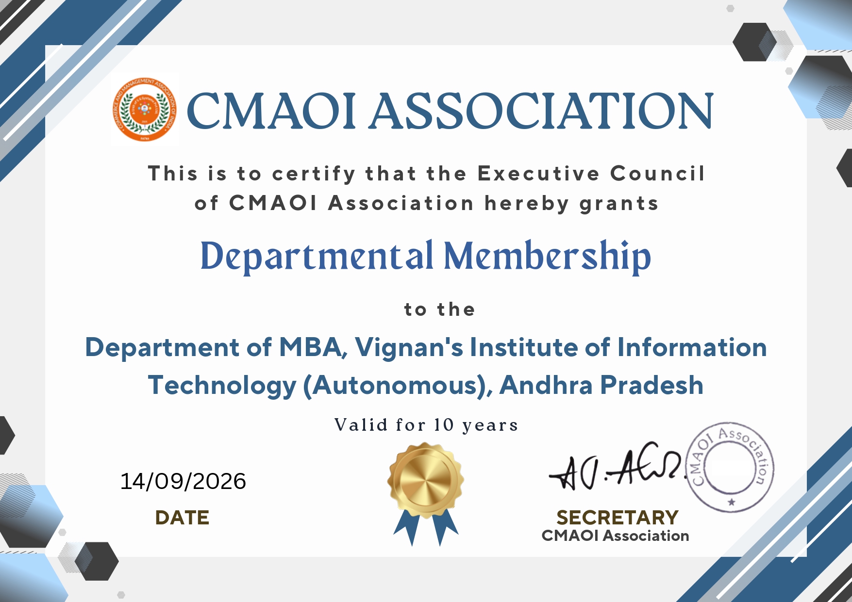 Official Departmental Collaboration Certificate